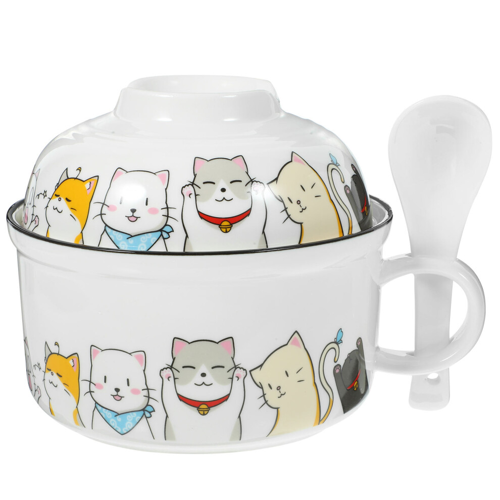 ceramic noodle bowl with spoon lid salad serving dinner bowl set-image-OPC-PKRQ6M6-NEW