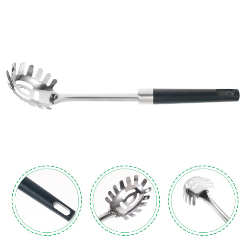 stainless steel pasta server with vacuum ergonomic handle 1