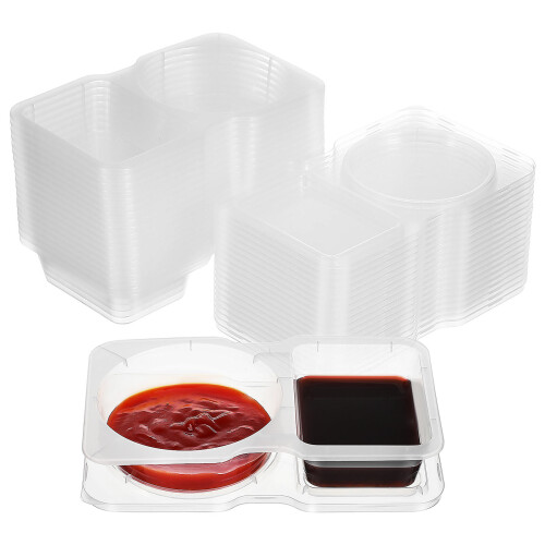 20 pcs double compartment plastic condiment cups with lids