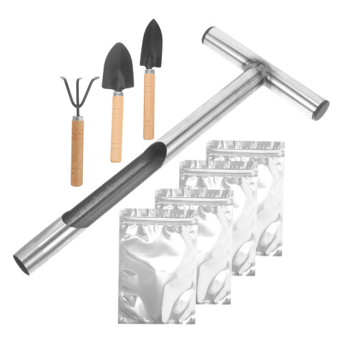 1Set Silver Stainless Steel Soil Sampling Tool with Anti-Skid T Handle