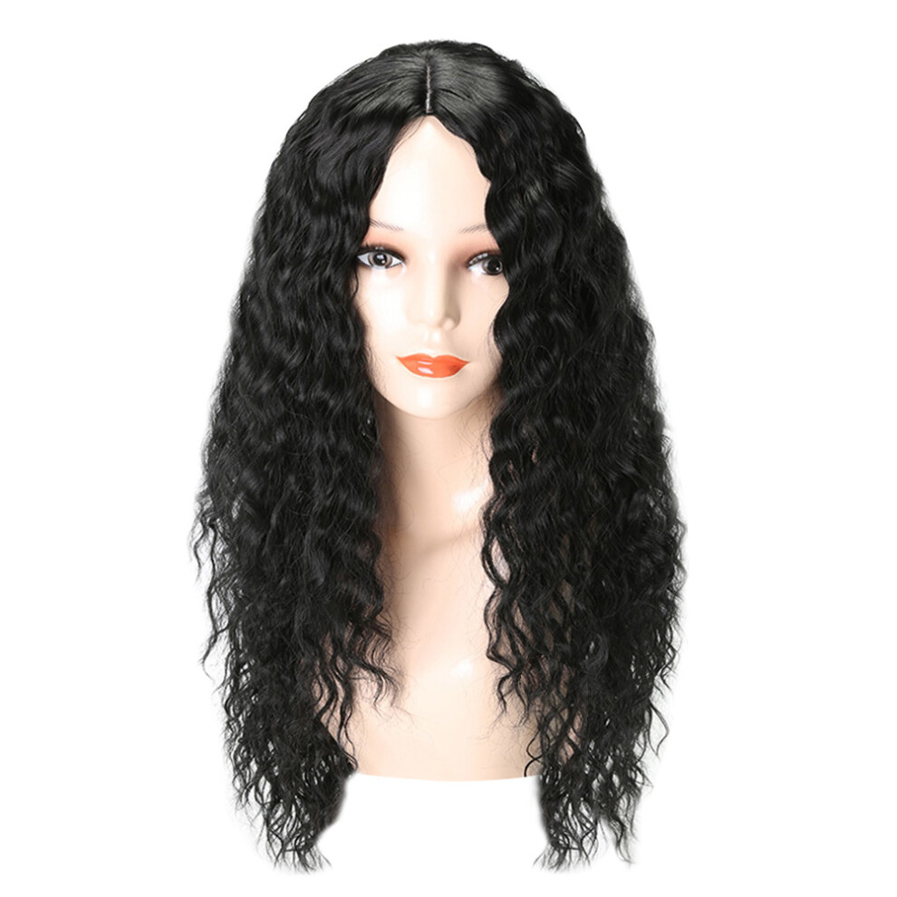 Ohphcall Unisex Black Synthetic Curly Long Wig Heat Resistant Fiber Fluffy Full