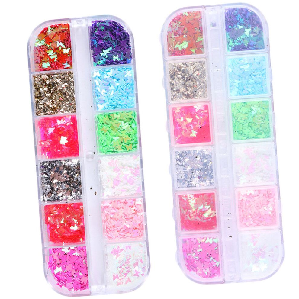 Vaguelly 2Pcs 12-Color Heart Sequins Nail Art Stickers For Women Girls