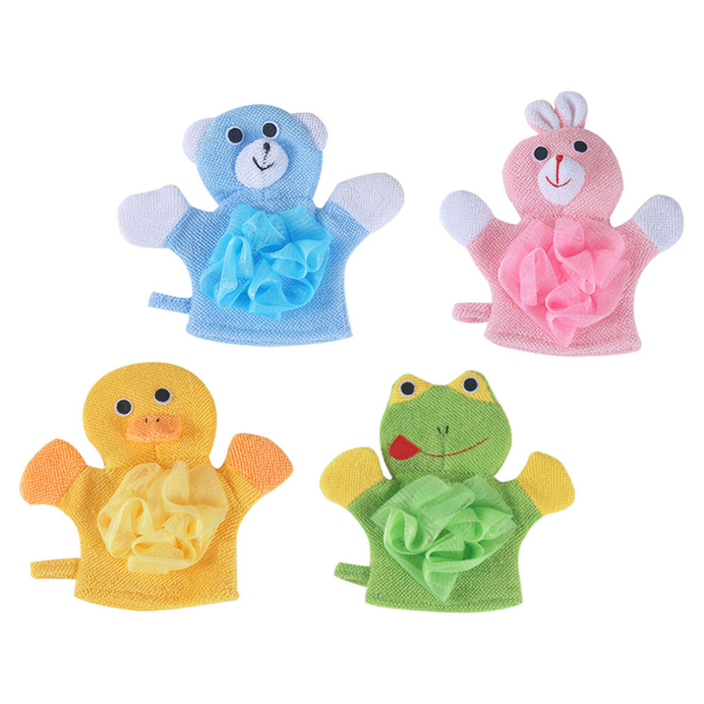 Happyyami 4Pcs Cartoon Kids Bathing Gloves Creative Shower Wipe Body Cleaner