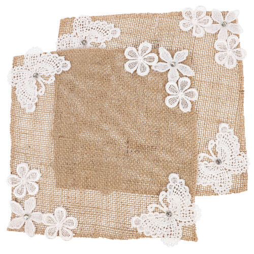 2Stk Beige Tischset Aus Mit Feiner Spitze, Und Schön