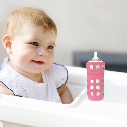 pink silicone milk bottle sleeve, durable feeding case for home use 2