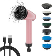 Cordless Electric Spin Scrubber Waterproof Handheld Cleaning Brush with 4 Replaceable Heads for Bathroom Kitchen Car Tile Floor Pink