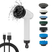 Cordless Electric Spin Scrubber Waterproof Handheld Cleaning Brush with 3 Replaceable Heads for Bathroom Kitchen Car Tile Floor White