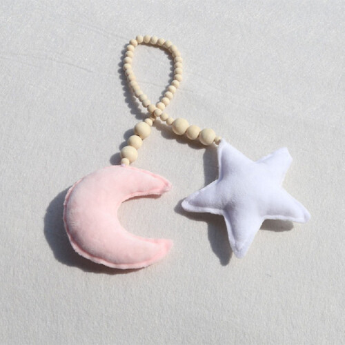 moon star wooden beads hanging decor for crib tent pink white 1