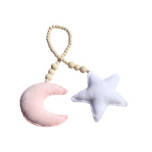 moon star wooden beads hanging decor for crib tent pink white
