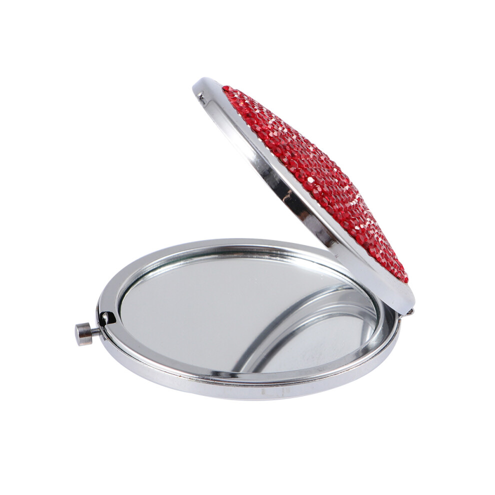 Inoomp Creative Folding Mirror Double-Sided Portable Rhinestone Red For Women