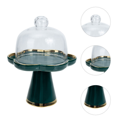 ceramic cake stand with dome high foot storage tray dessert serving 2