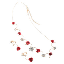 red flower jewelry set necklace and earrings for girls performances