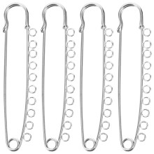 4pcs metal safety brooch pins with loops for diy clothing, jewelry