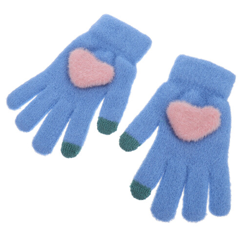1 pair heart knitting winter gloves thickened touchscreen