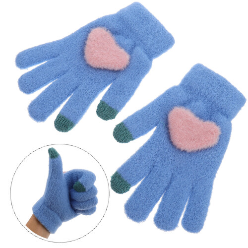 1 pair heart knitting winter gloves thickened touchscreen 1