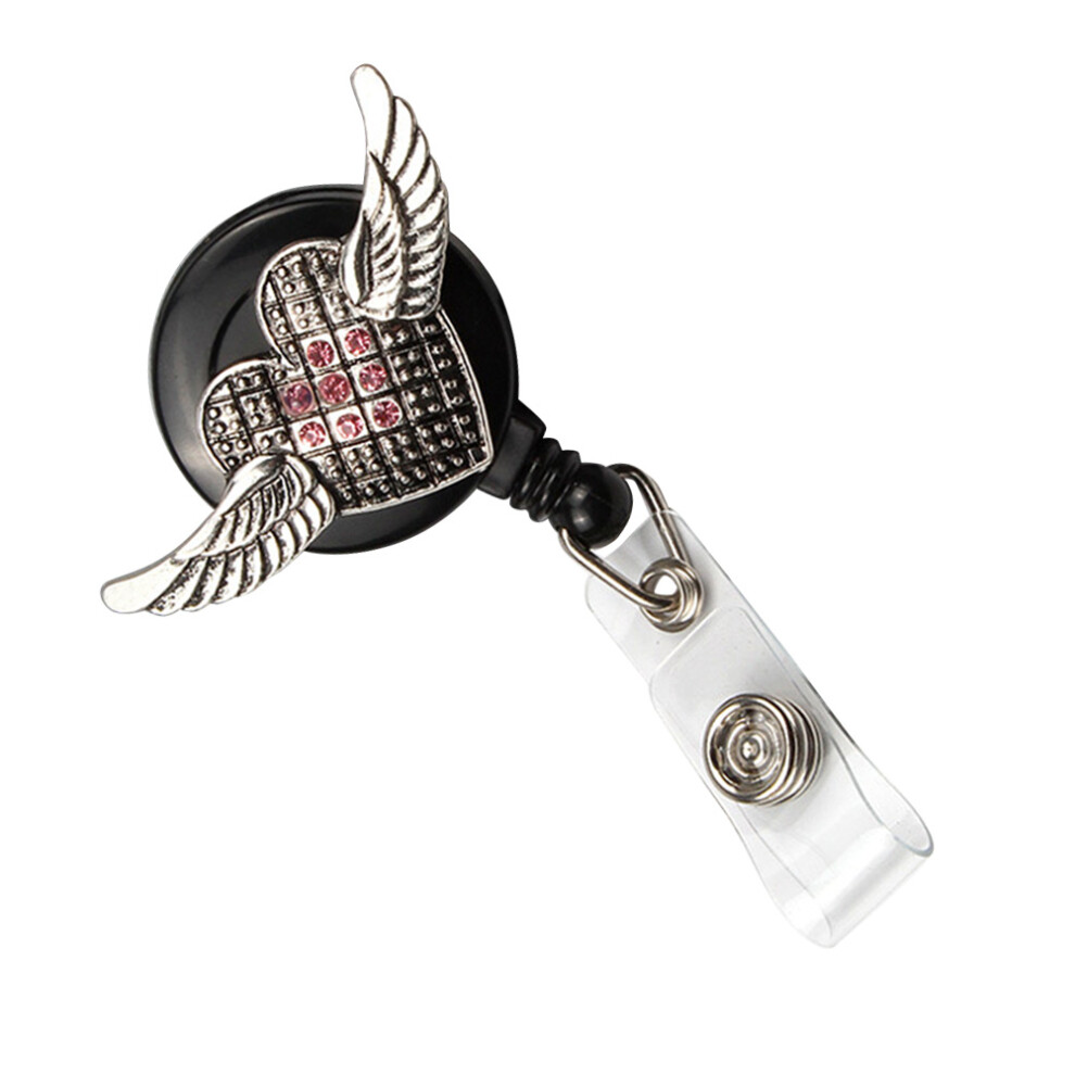 retro wing rhinestone id badge reel with telescopic clip pink-image-OPC-PKRR6GM-NEW