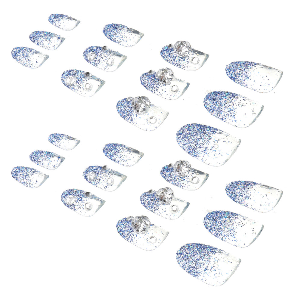 Aboofan Blue 24Pcs Glitter Full Cover False Nail Tips For Women Girls