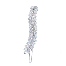 1Stk Damen Haarclip Silber Mit Blattmotiv Und Zierenden Zirkonen
