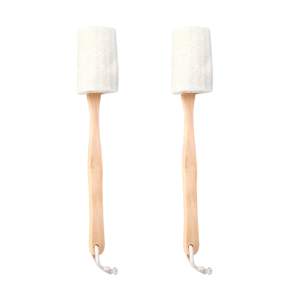 Vaguelly 2Pcs Long Handle Natural Loofah Brush For Bath Body Exfoliation