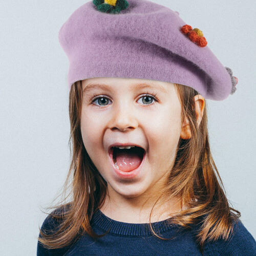 children's wool beret with flower winter hat 1