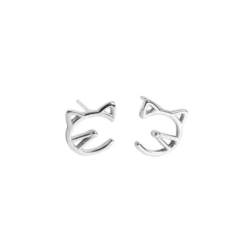 Photos - Earrings 1 pair brief silver cat pattern ear studs for women girls