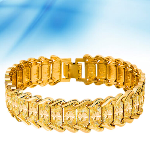 men bracelet wide flower pattern engraved chain link golden 2
