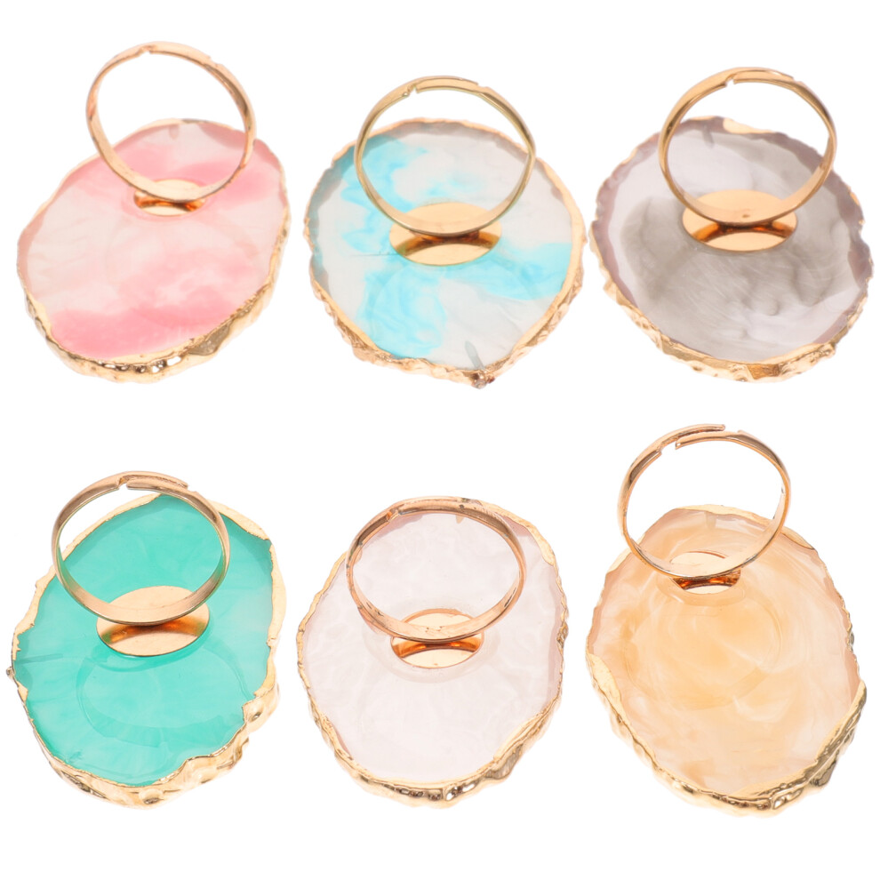 Vaguelly 6Pcs Resin Nail Mixing Palettes With Ring Design For Manicure Use