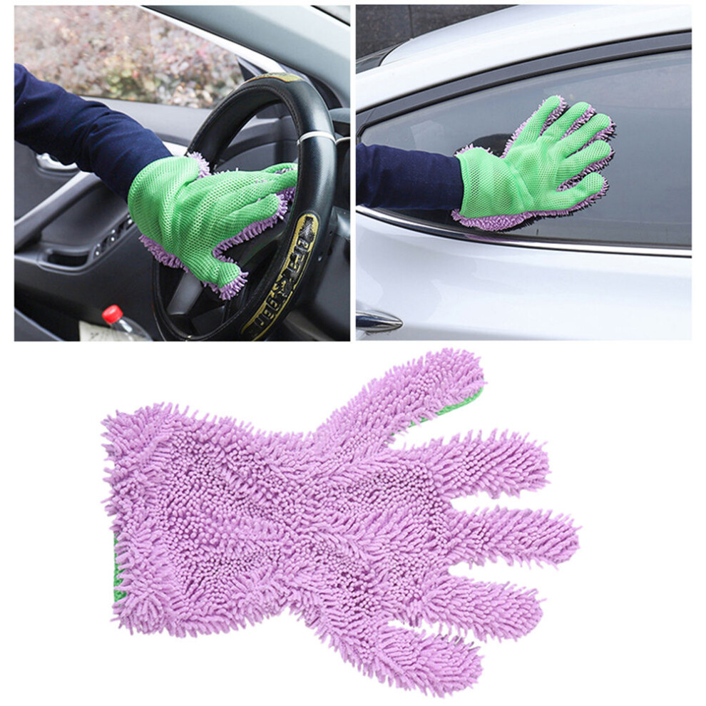 Double Sided Plush Car Wash Glove Cleaning Dust Coral/Green/Purple 3301836388360