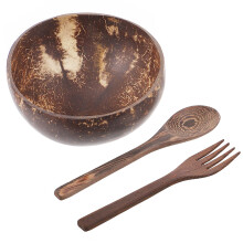 Chic Coconut Shell Food Bowl With Spoon Fork Fruit Salad Utensil
