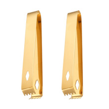 2pcs stainless steel ice tongs bar non-slip clip for bartenders golden