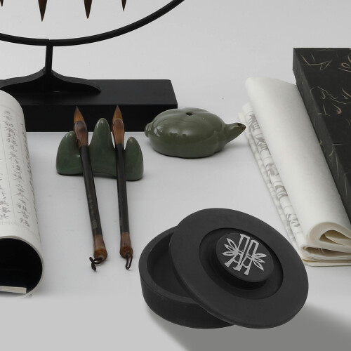 round inkstone with lid for grinding ink, calligraphy inkslab dish 2