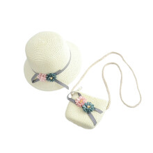 kids beach kit with straw hat and crossbody bag for girls white