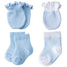 4 pairs cotton baby socks and mittens, anti-scratch, blue