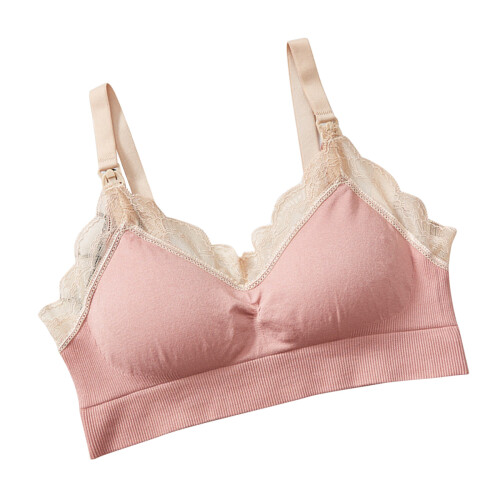 wireless lace bra for breastfeeding, full coverage, xl pink