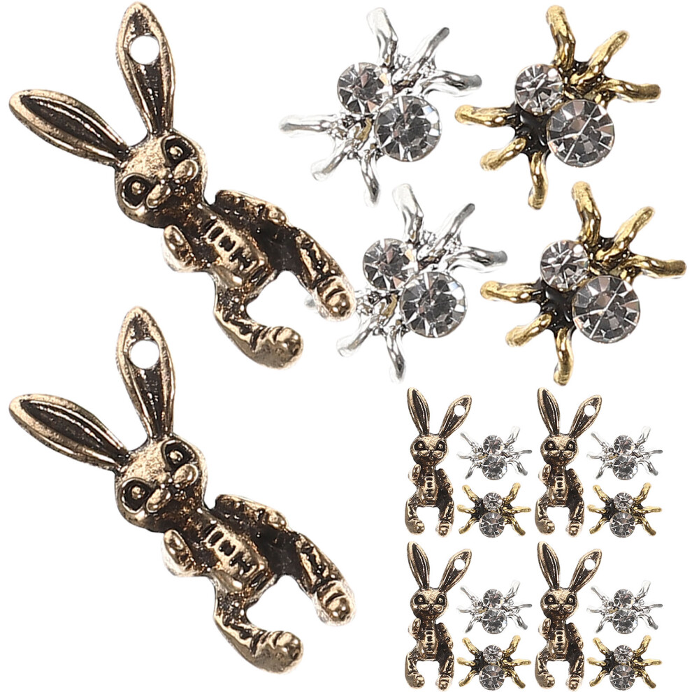Totority 30Pcs Spider And Rabbit Nail Art Charms For Diy Nail Tips Accessories