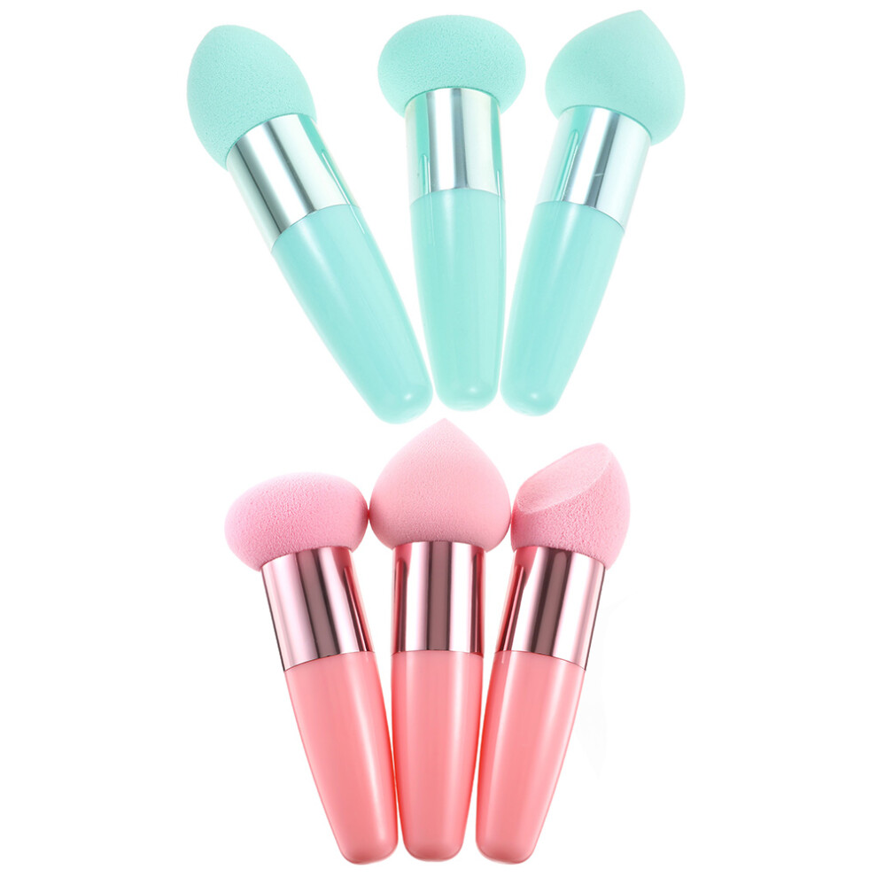 Totority 6Pcs Portable Beauty Makeup Sponge Pens With Handle For Wet Dry Use
