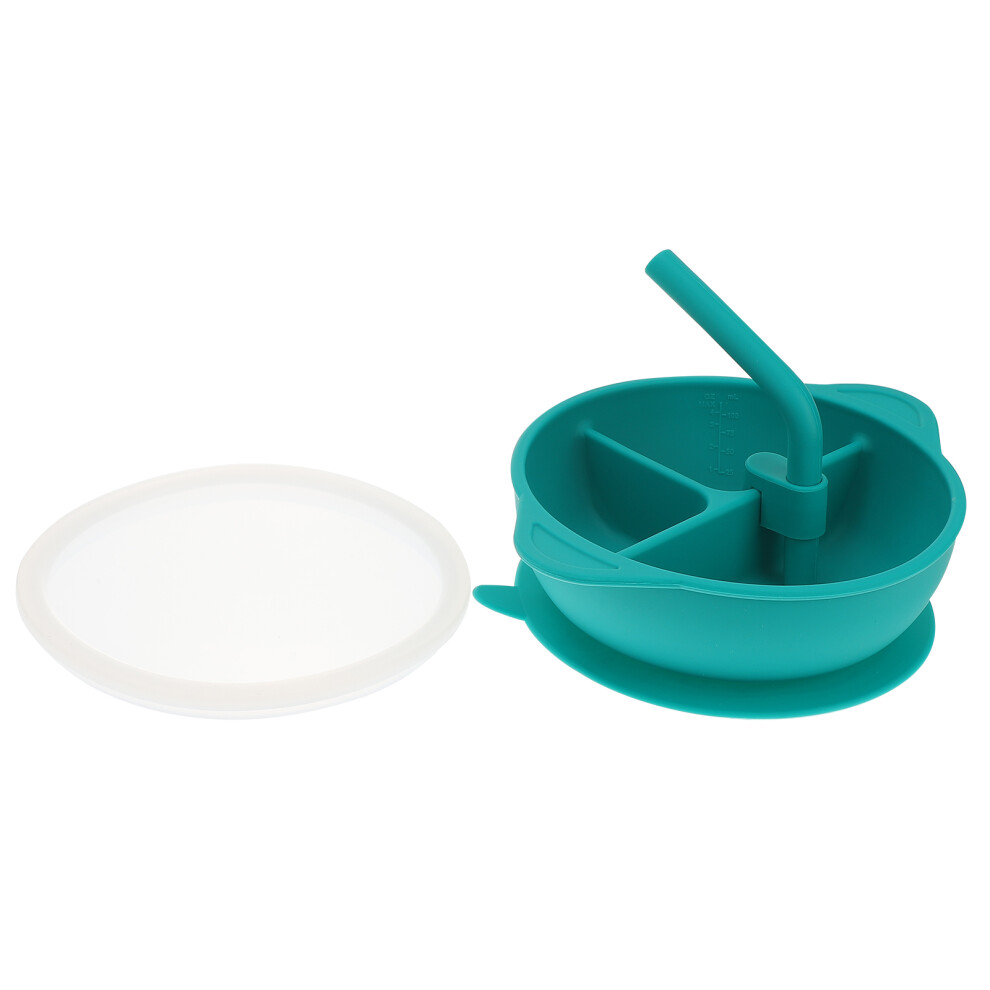 Portable Silicone Baby Feeding Plate With Suction Cup And Straw Green Villcase