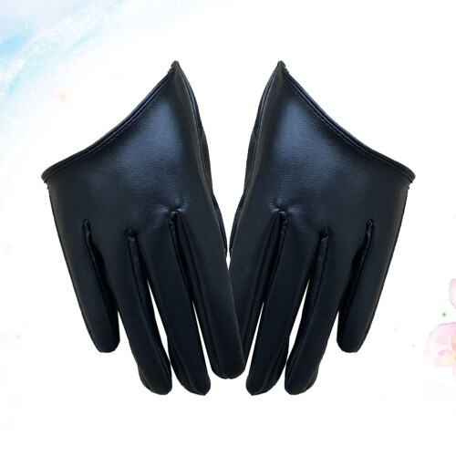 1 pair black pu women's half finger gloves for dance performance 2