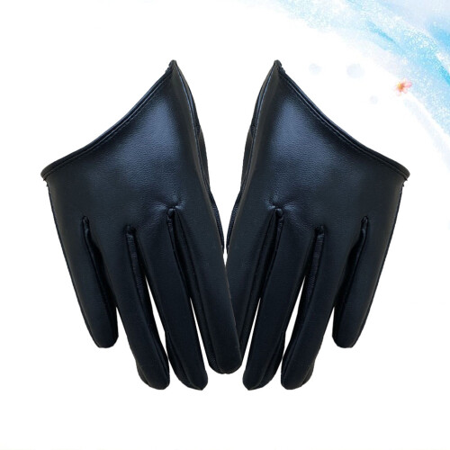 1 pair black pu women's half finger gloves for dance performance 1