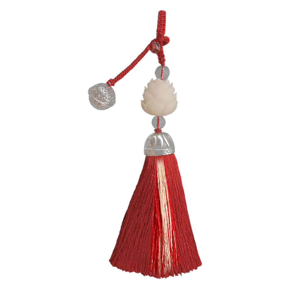 Chinese Long Tassel Pendant Phone Chain With Lotus Beads Keychain Red 3301952056051