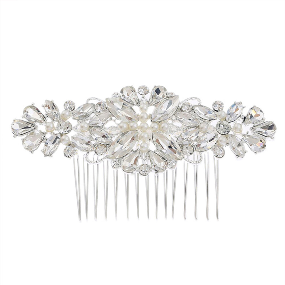 Ohphcall Elegant Alloy Rhinestone Pearl Inlaid Comb For Bridal Hair