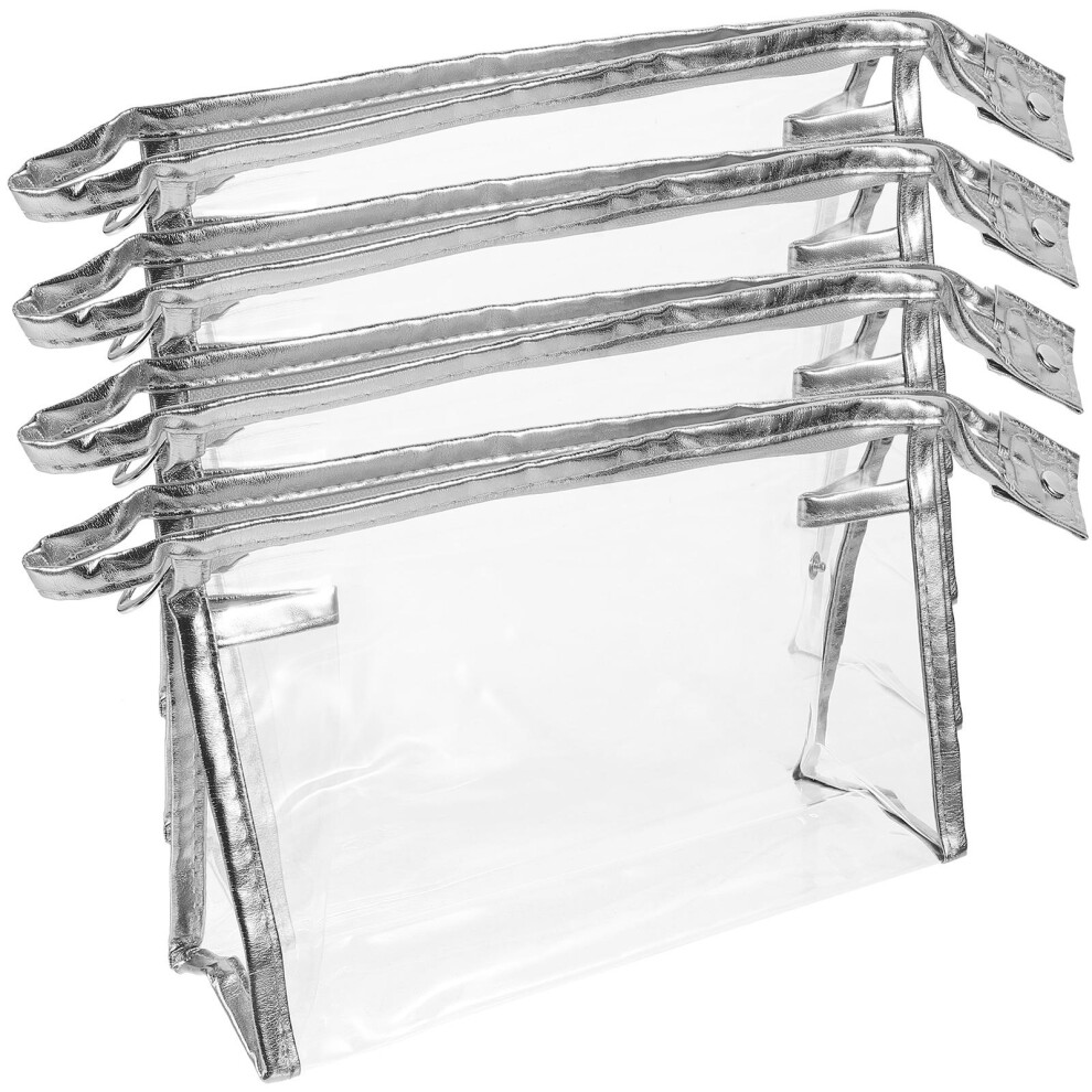 Vaguelly Silver 4Pcs Portable Makeup Bag Pvc Cosmetic Organizer With Zipper