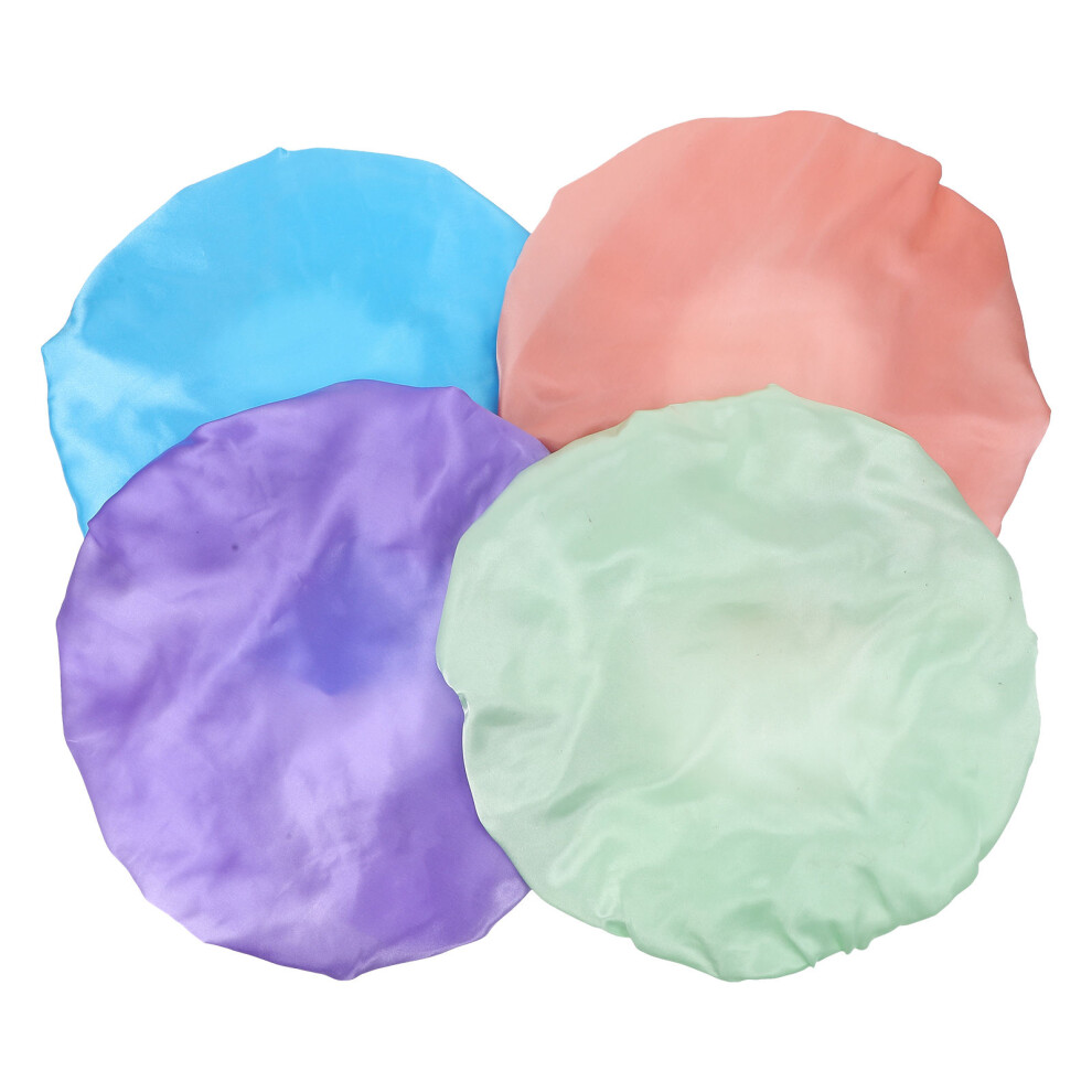 Happyyami 4Pcs Pure Color Durable Shower Caps For Women, Assorted Colors
