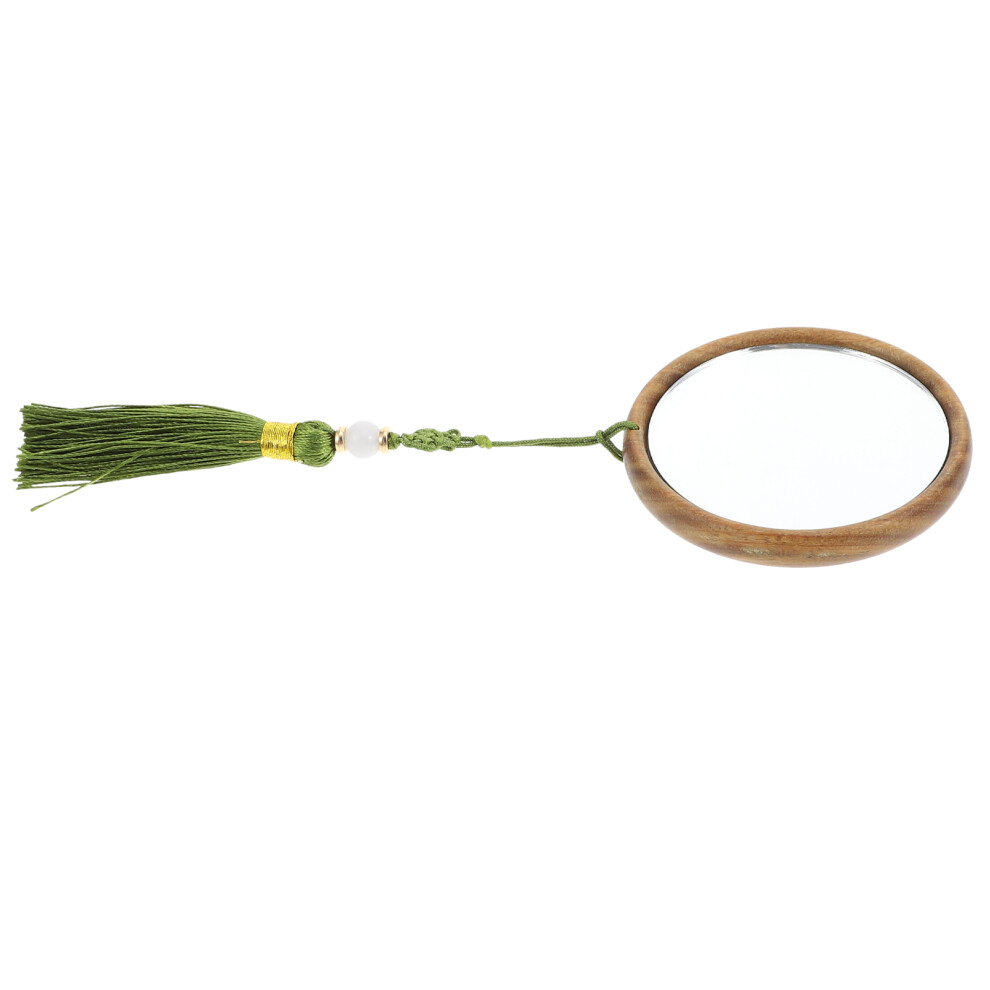 Happyyami Small Portable Wooden Round Pendant Mirror For Women