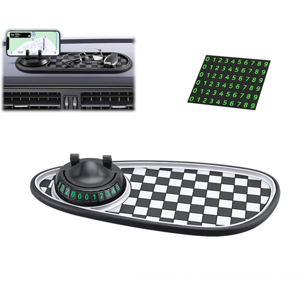 Multifunctional Car Anti-Slip Mat Dashboard Phone Holder Rotatable Stand Pad For Phones Sunglasses And Keys Parking Number Plate White 9393856001873
