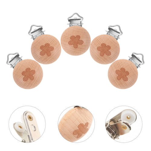 10pcs wooden pacifier clips with flower pattern, round diy holder 2