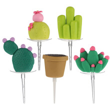 1 Set 5Pcs Hawaii Party Cake Toppers Cactus Cake Picks Assorted Color