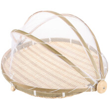 bamboo food serving basket with gauze cover for storage and serving