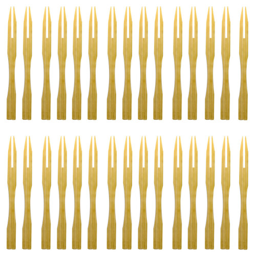 100pcs bamboo fruit forks two prong food picks single wrap