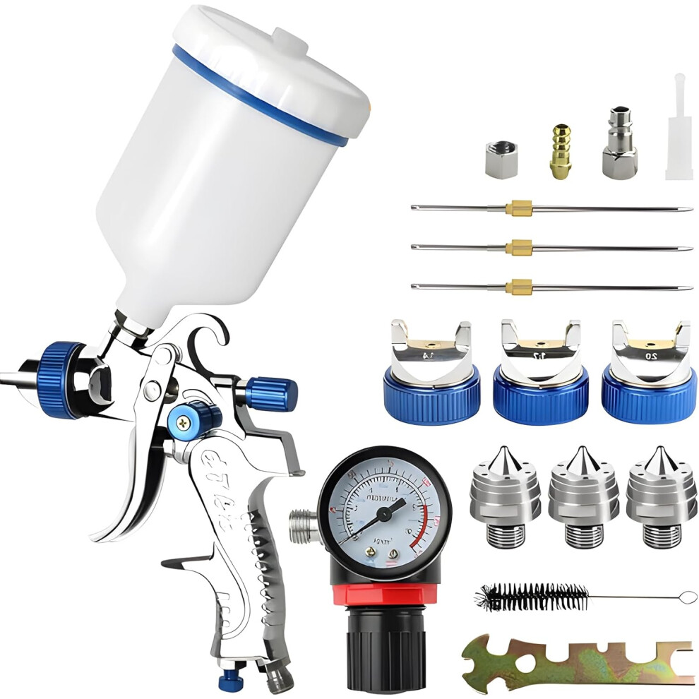 Professional Hvlp Spray Gun Set Gravity Feed Air Spray Gun With 1.4, 1.7, 2.0Mm Nozzles 20Oz 600Cc (Not Suitable For Latex Paint) 8581686037334